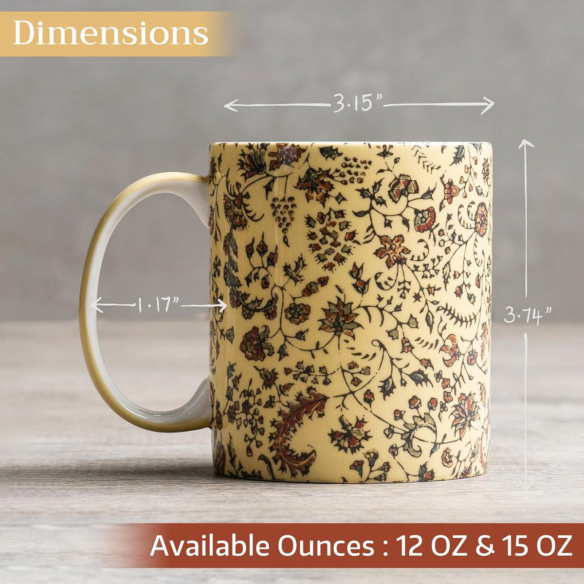 Maison d' Hermine Coffee Mug with Handles Fine Bone China Mugs Pack of Two Tea Cups for Hot Beverages Cappuccino Latte Home Restaurant Office Perfect for Gift (Lakshmi, 12 Ounce)