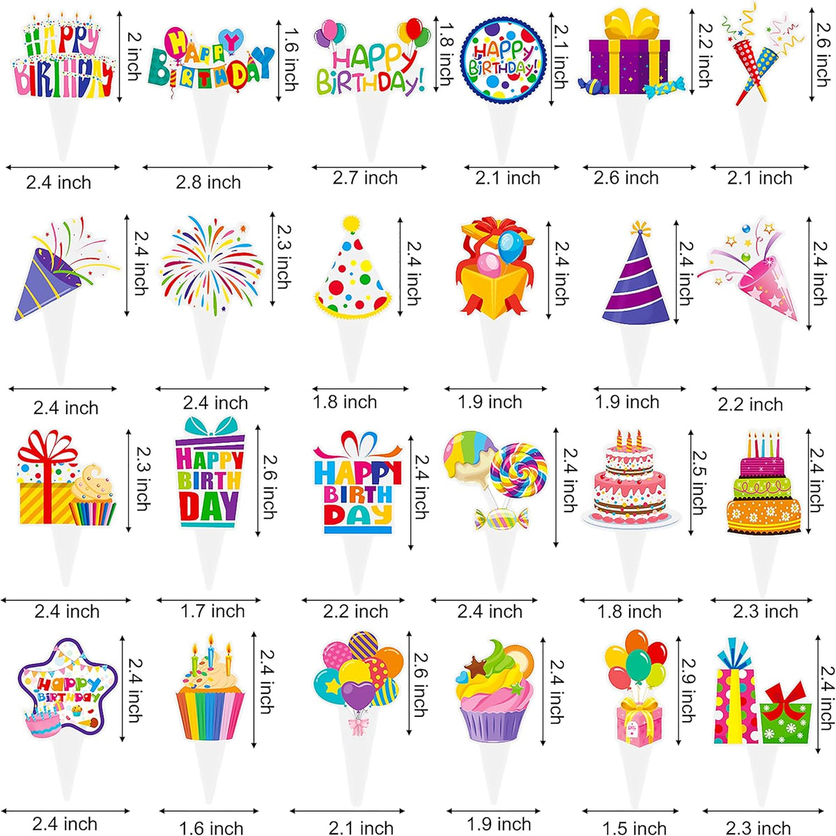 48pcs Happy Birthday Cupcake Toppers Colorful Birthday Cupcake Picks Decorations for Boy Girl Birthday Party Supplies