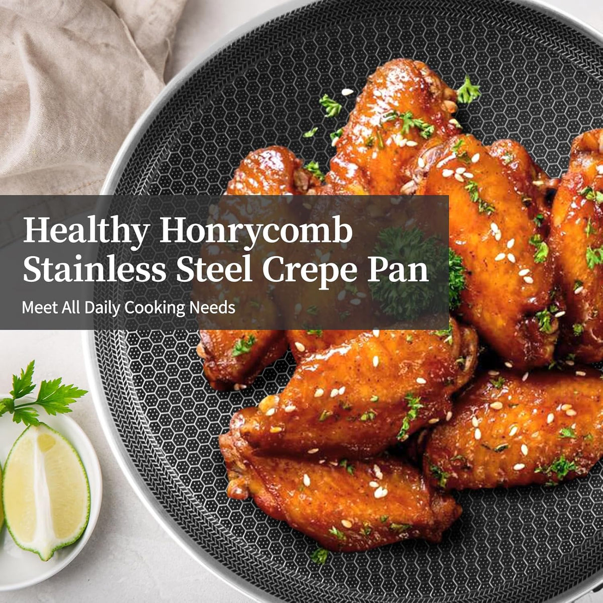 Stainless Steel Crepe Pan - 11inch Nonstick Crepe Pan, Stainless Steel Honeycomb Coating Pancake Pan, Non Stick Flat Skillet Tawa Dosa Tortilla Griddle Pan, Induction Compatible, PFOA Free
