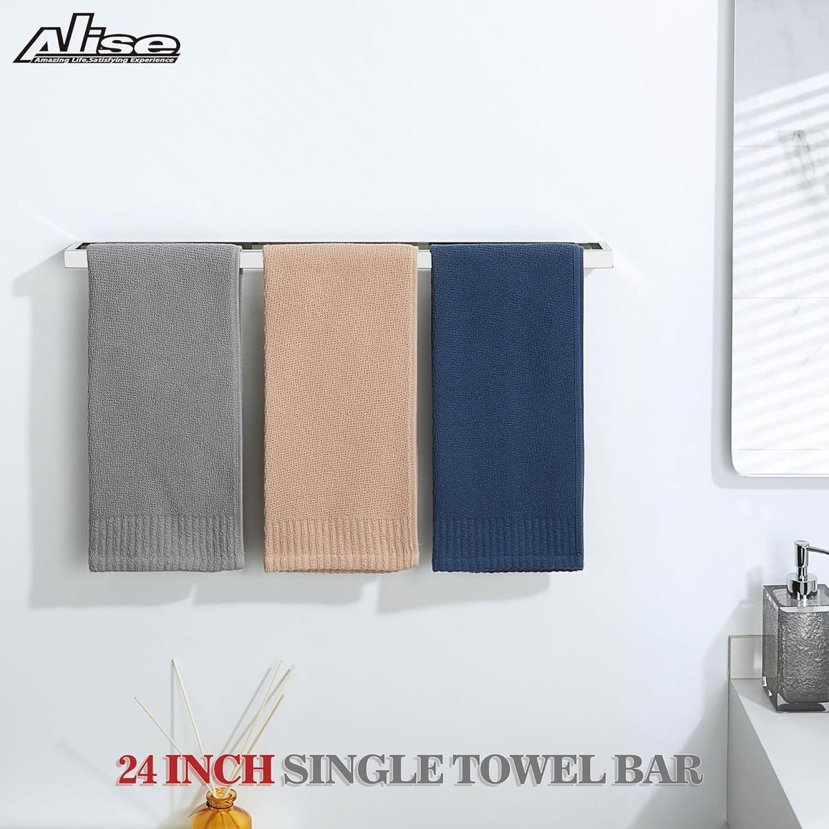 Alise Bath Towel Bar,Wall Mount Towel Holder Towel Rack Towel Hanger for Bathroom Lavatory,24 Inch SUS304 Stainless Steel Towel Rail,Polished Chrome GJF060-C