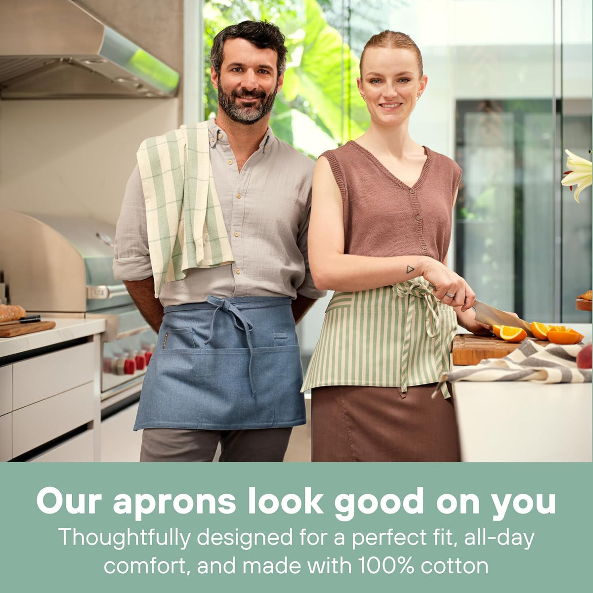 MEEMA Waist Apron with 3 Pockets | Waitress Apron | Waitress Apron with Pockets | Half Aprons With Pockets | Server Aprons Women