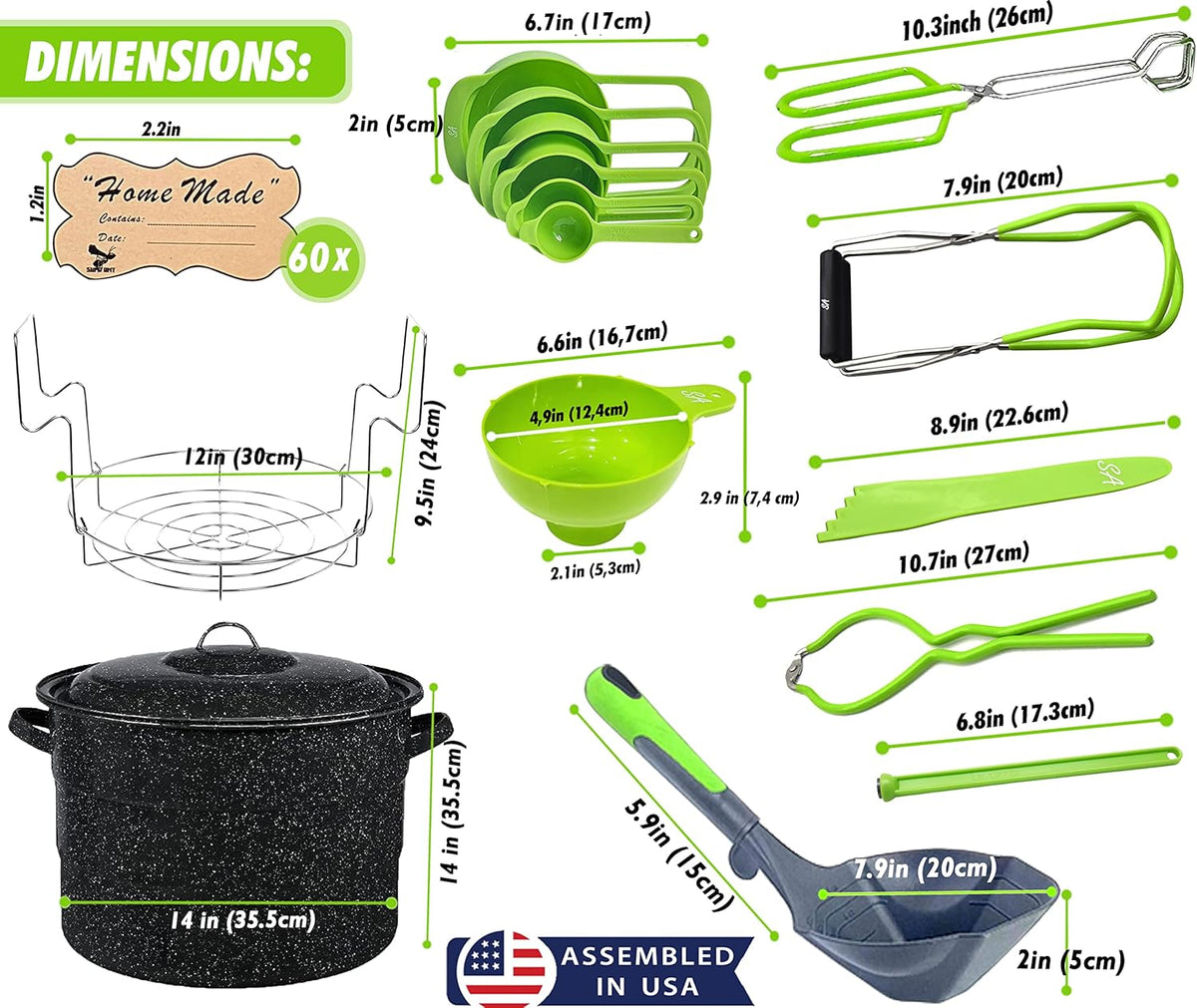 Supa Ant Canning Supplies - Water Bath Canning Pot with Rack & Lid - Starter Kits Set for Beginners - Stainless Steel Water Bath Canner Kit & Rack - Rack, XL Ladle, Measuring Cups, Kitchen Funnel