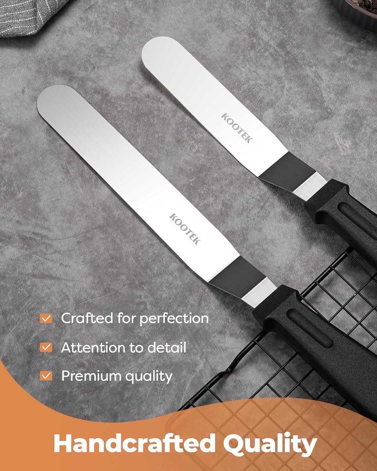 Kootek Angled Icing Spatula Set with 6" & 8" Blade, Stainless Steel Offset Spatula Frosting Smoother Cake Spatulas for Cake Decorating, Baking