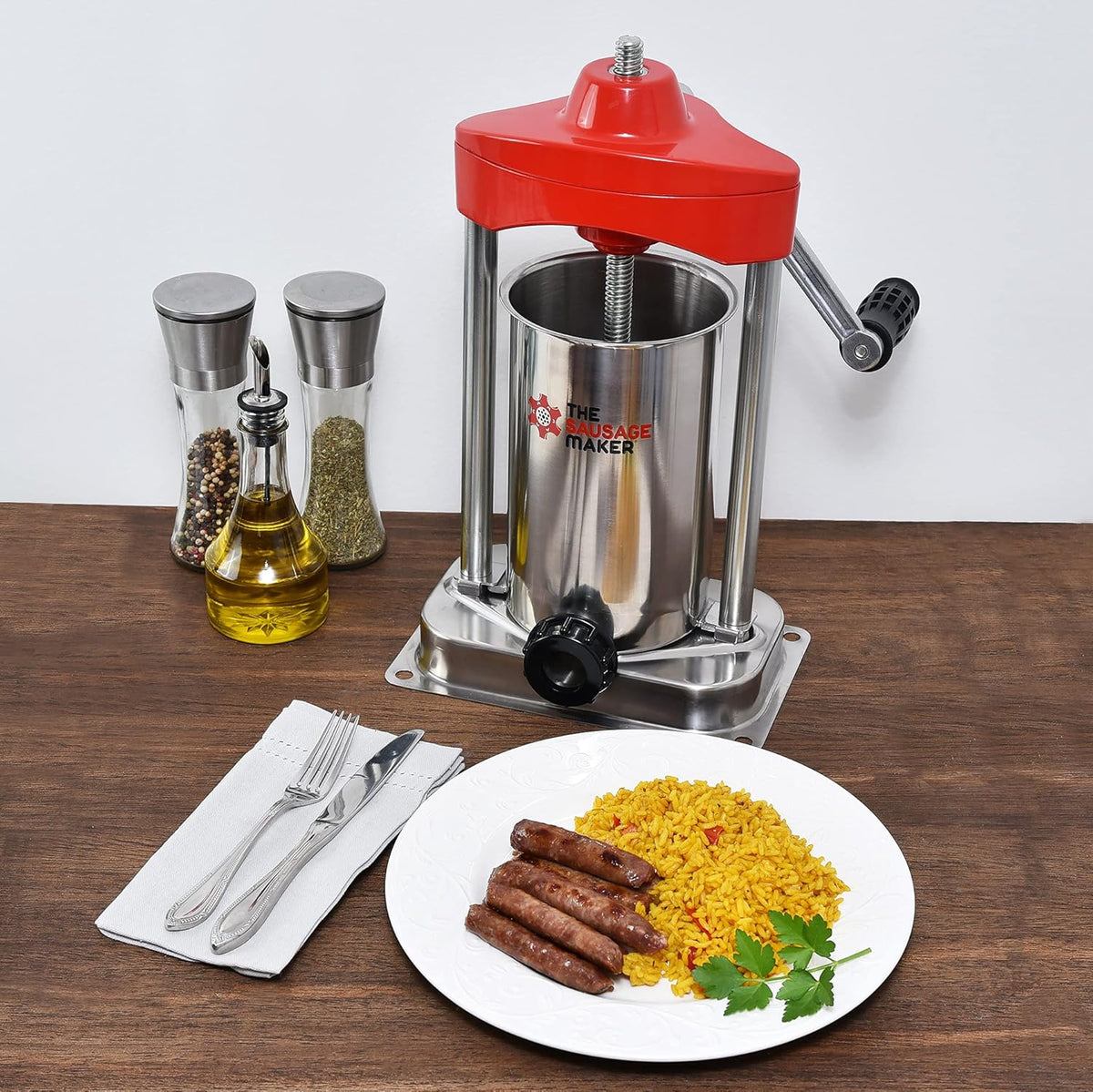 The Sausage Maker - 5 lb. Heavy Duty Vertical Sausage Stuffer - Includes Stuffing Tubes - Metal Gears