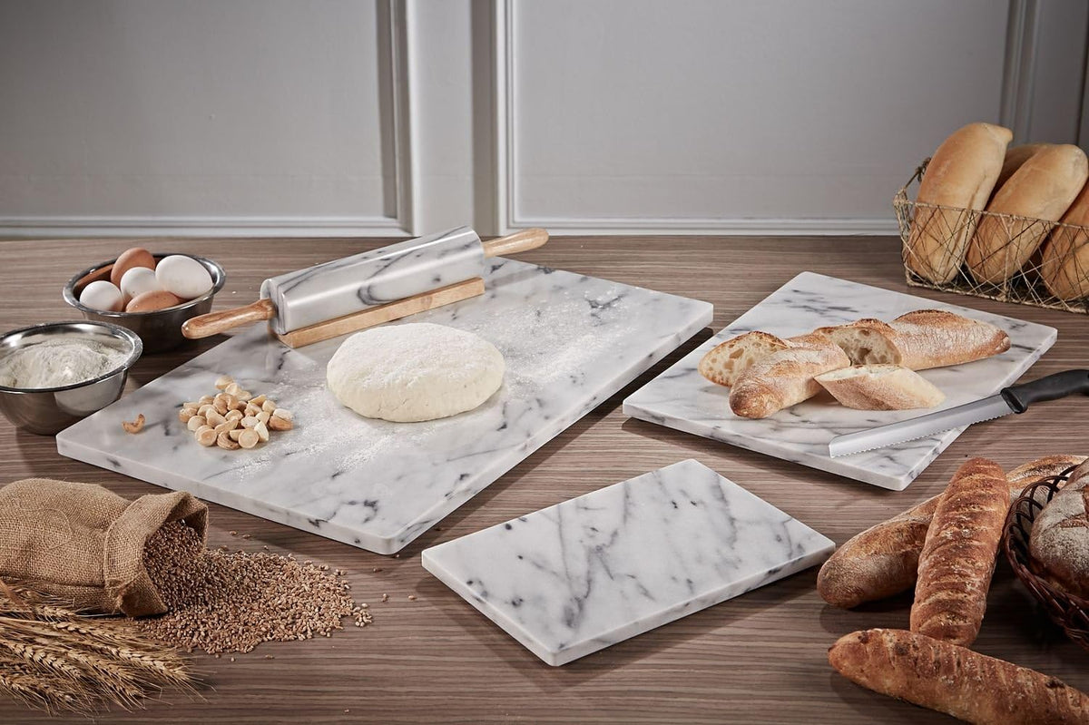 JEmarble Pastry Board 16x24 inch with Non-Slip Rubber Feets for Stability Perfect for Keep the Dough Cool and Chocolate Tempering(Premium Quality) White