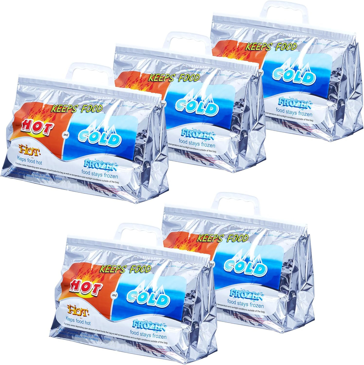 Superio Hot and Cold Insulated Bags for Food Delivery, Grocery Shopping Bags, Food Storage for Hot and Frozen Food for Travel, Disposable Cooler Bag, Reinforced Thermal Lunch Bag (5, 13"x5.5"x8.5")