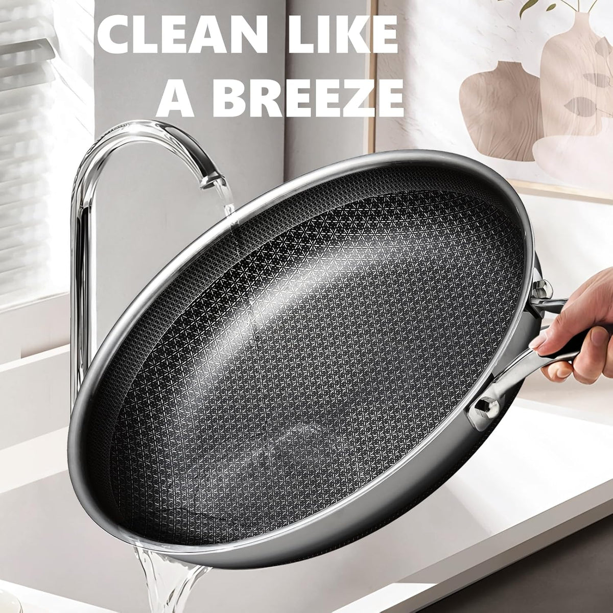 Non Stick Frying Pans 12 inch, Hybrid Frying Pans Nonstick,non stick Stainless Steel Skillets, Dishwasher and Oven-Safe Chef Pan, Induction Compatible Cooking Pan, PFOA Free Cookware