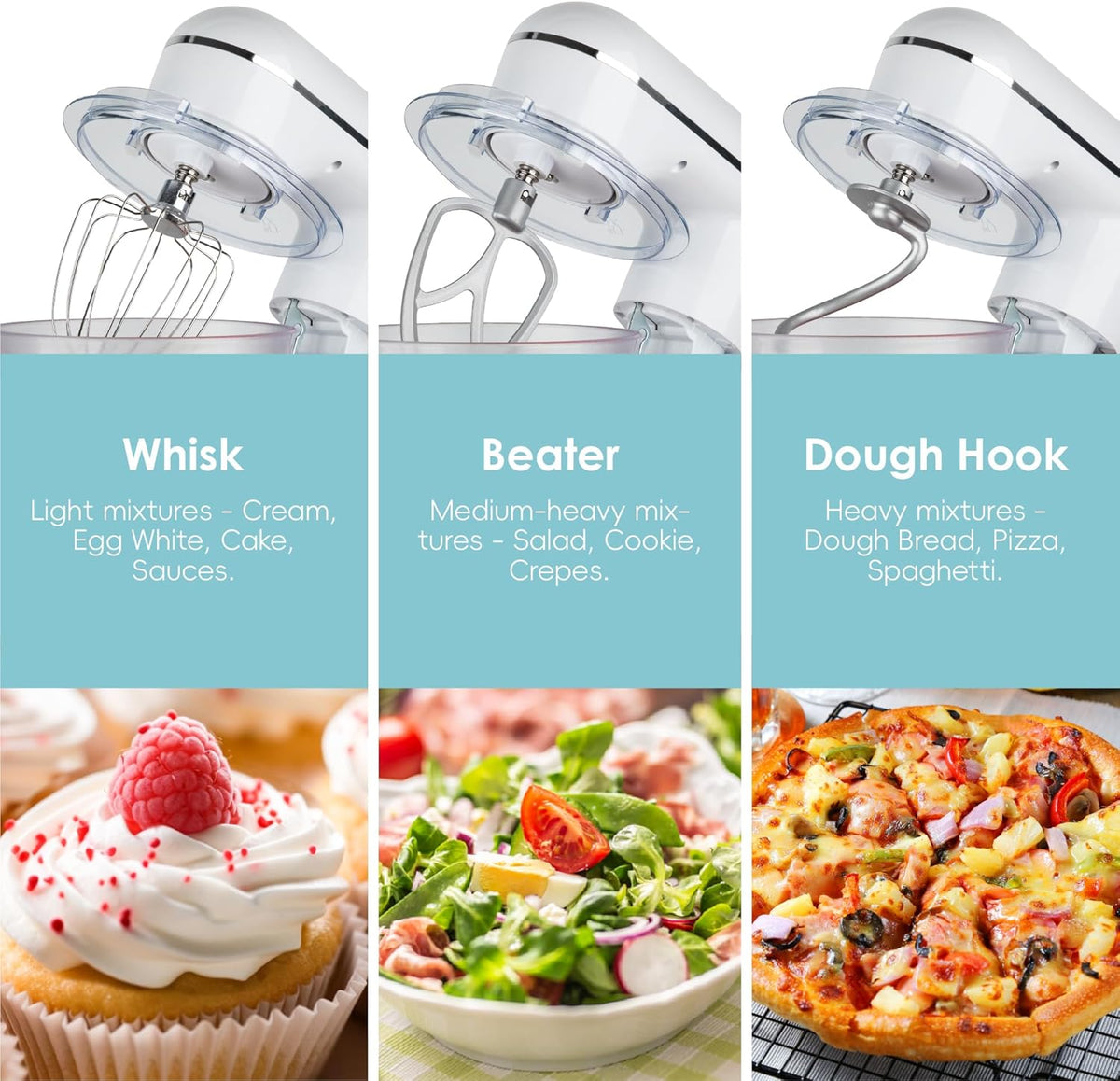 Kitchen in the box Stand Mixer, 5QT + 4.5QT Two bowls Electric Food Mixer, 10 Speeds Kitchen Mixer for Daily Use with Egg Whisk,Dough Hook,Flat Beater (Gradient Blue, 5QT)