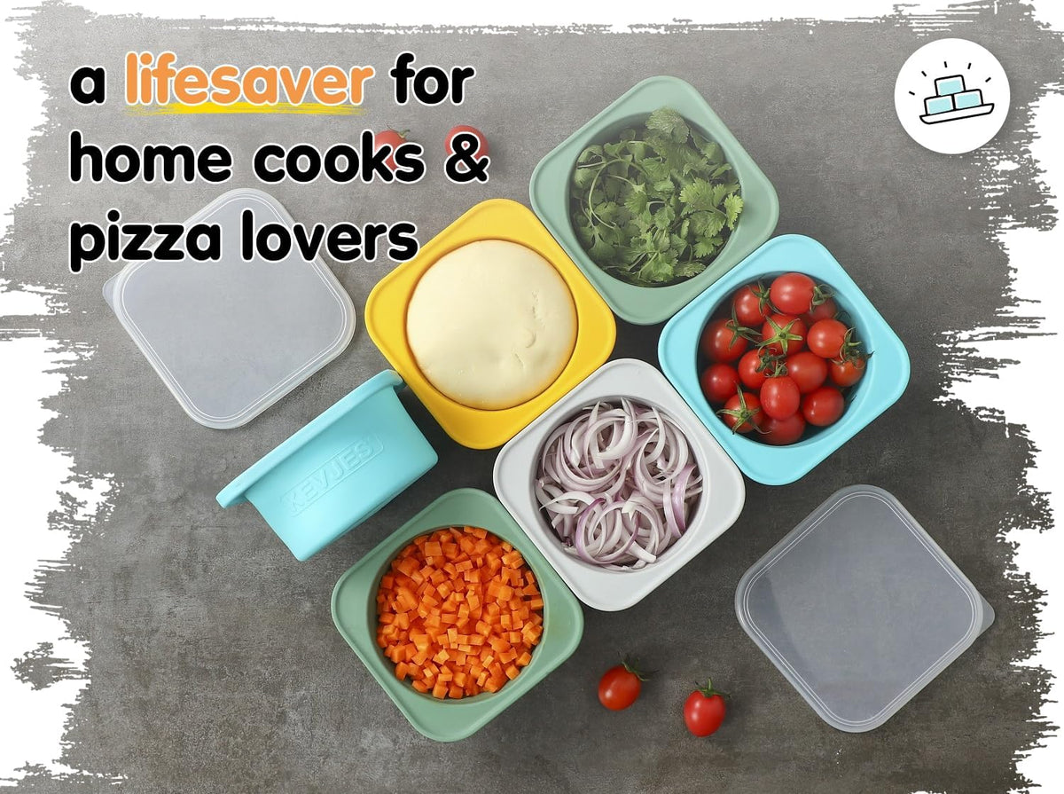 Stackable Silicone Artisan Pizza Dough Proofing Proving Containers with Air-tight Lids-4pack-500ml Volume for 250g Dough Ball (2green+2Space Grey)
