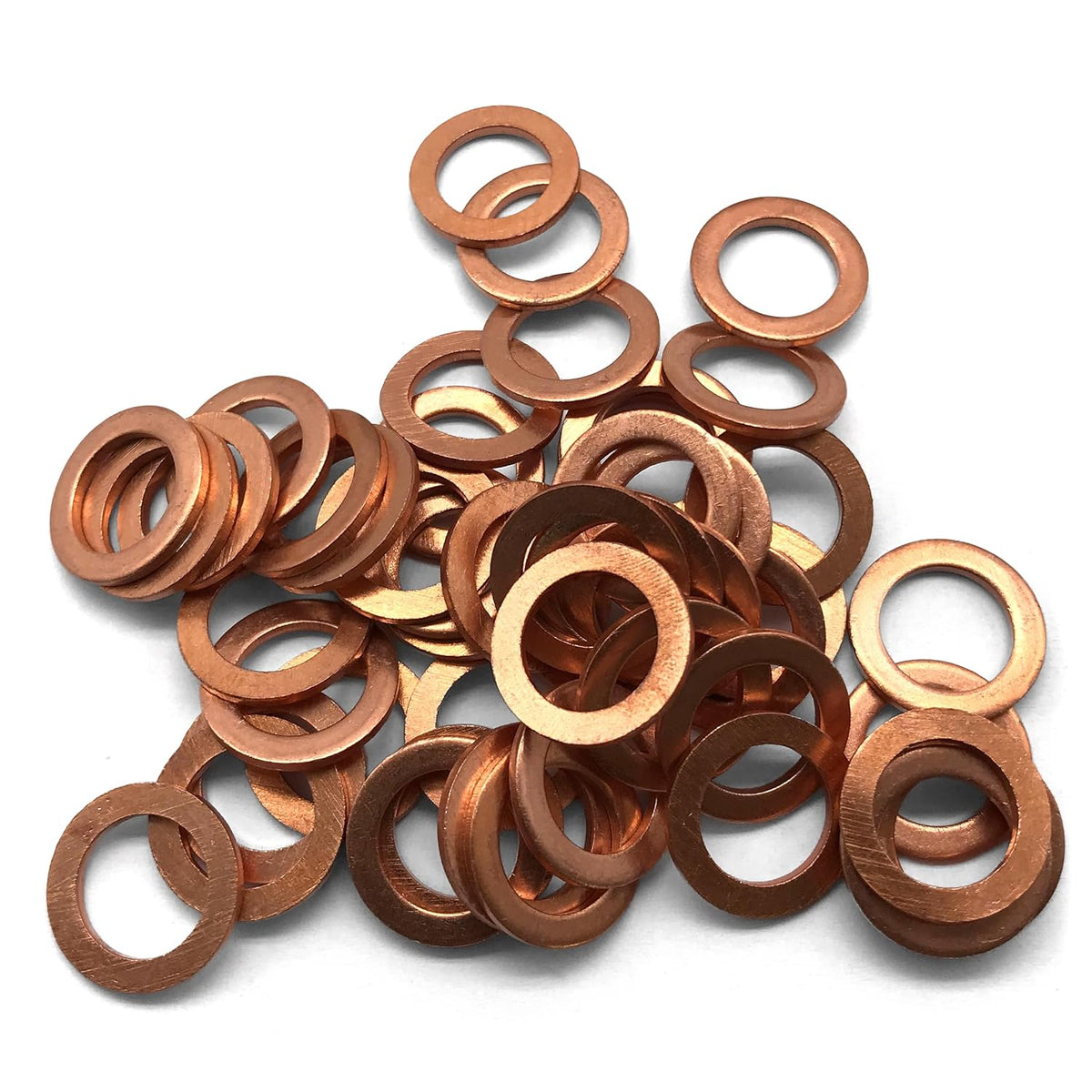 M12 Flat Washer Copper Sealing Ring, 12mm ID 18mm OD 1.5mm Thickness Metric Sealing Gasket, 50 Pieces