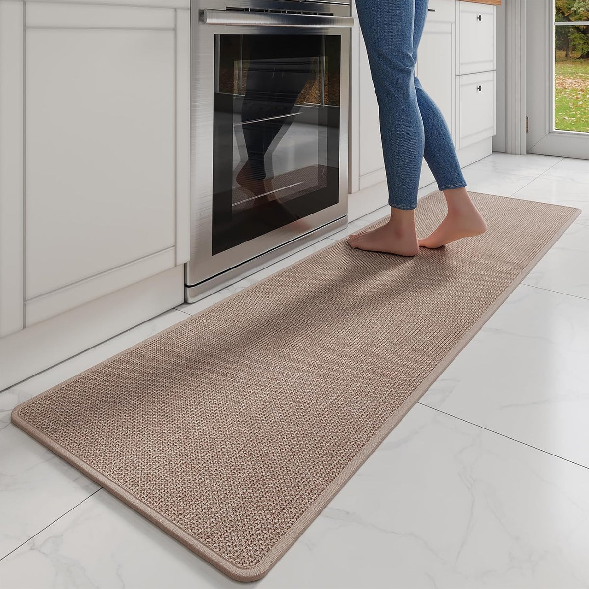 Kitchen Mats for Floor, Super Absorbent Kitchen Rugs Non Slip Washable, Soft Imitation Linen Braided Kitchen Runner Rug, Standing Mat Kitchens Sink Mat, Easy to Clean, Brown 17x71