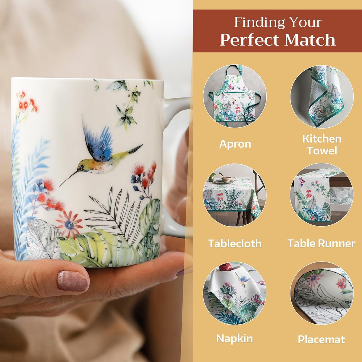 Maison d' Hermine Coffee Mug with Handles Fine Bone China Mugs Pack of One Tea Cups for Hot Beverages Cappuccino Latte Home Restaurant Office Perfect for Gift (Tropiques - Colibris, 15 Ounce)