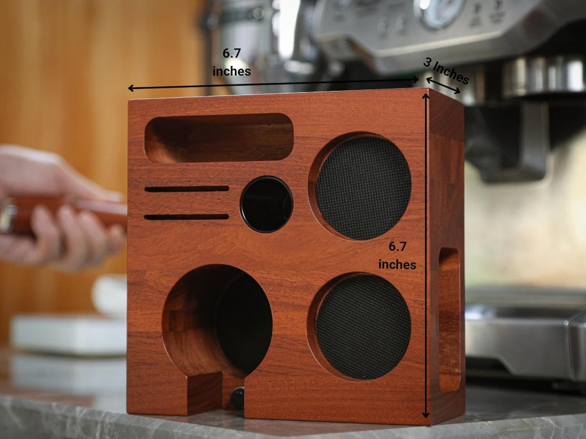 58mm Espresso Knock Box Set – Rosewood Tamping Station Organizer & Coffee Grounds Bin | Professional Espresso Accessories for 58mm Portafilter Machines