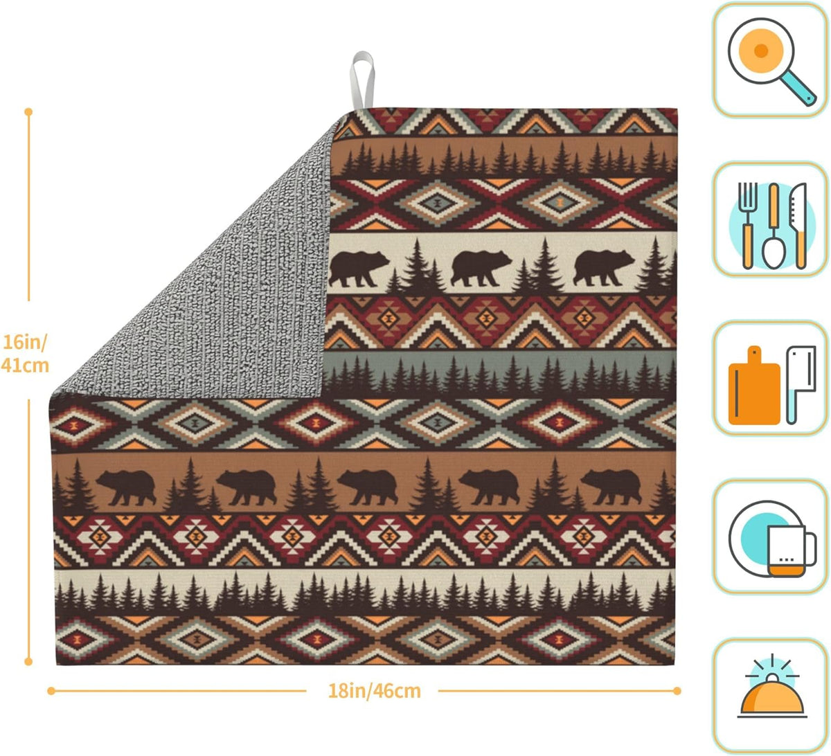 Vintage Rustic Dish Drying Mat for Kitchen Counter Bear Mountain Dish Drainer Rack Mats 16x18 Inch Absorbent Reversible Drying Pad Black