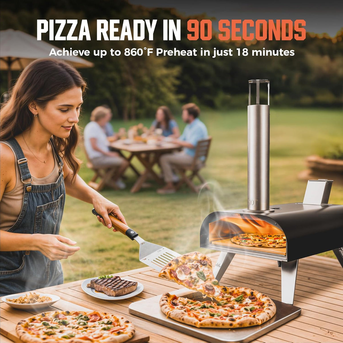 BIG HORN OUTDOORS 12" Black Pizza Ovens Wood Pellet Fired Pizza Maker, Stone-Baked Pizzas Made Easy Use Anywhere, Backyard Camping Party Cooking with your Family or Friend