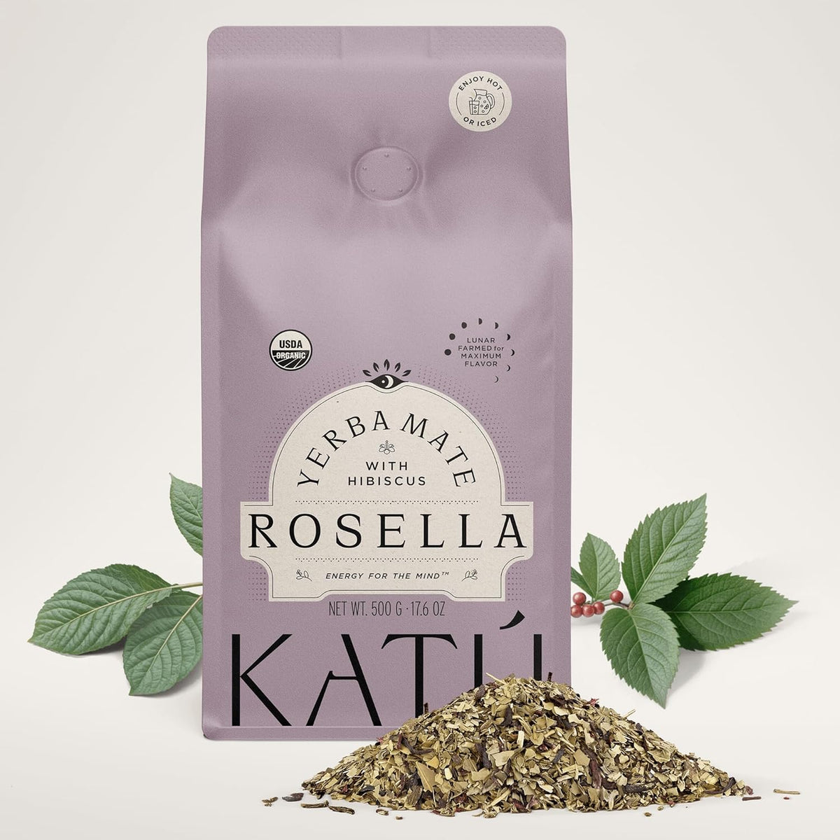 Katú Rosella Premium Organic Loose-Leaf Yerba Mate Tea with Hibiscus, Peppermint, and Stevia Leaves, Vibrant Floral Twist, Natural Energy, 17.6 oz (500g)
