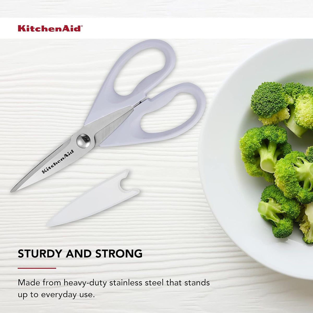 KitchenAid All Purpose Kitchen Shears with Protective Sheath Durable Stainless Steel Scissors, Dishwasher Safe, Soft Grip Comfort Handle, 8.72 Inch, Lavendar Cream
