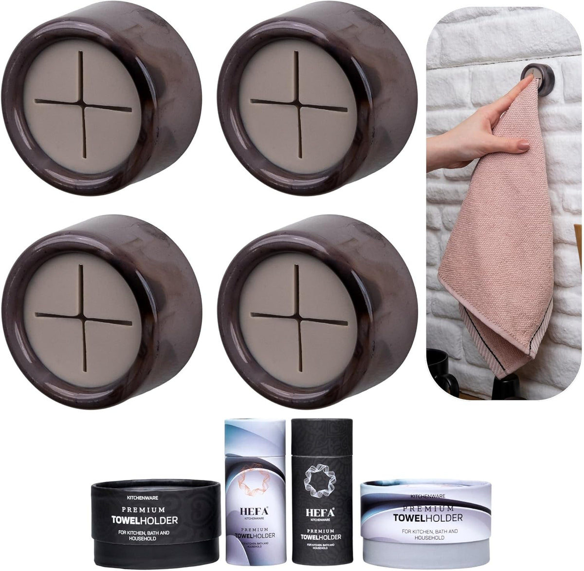 HEFA Towel Holder, Towel Hooks, Dish Towel Holder, Kitchen Organization, Bathroom Accesories, Kitchen Towel Hook, Kitchen Towel Holder, Hand Towel Holder, Kitchen Gadgets 4 Pack, Smoky Midnight
