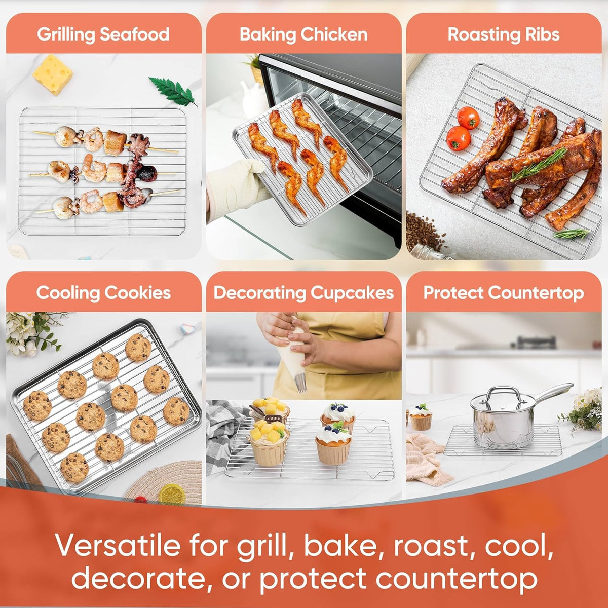 Stainless Steel Cooling Racks Set of 2, Homikit 11.6”*9.1” Heavy Duty Wire Baking Rack for Cooking Roasting Grilling Bacon Cake Cookies, Non Toxic & Rust Free