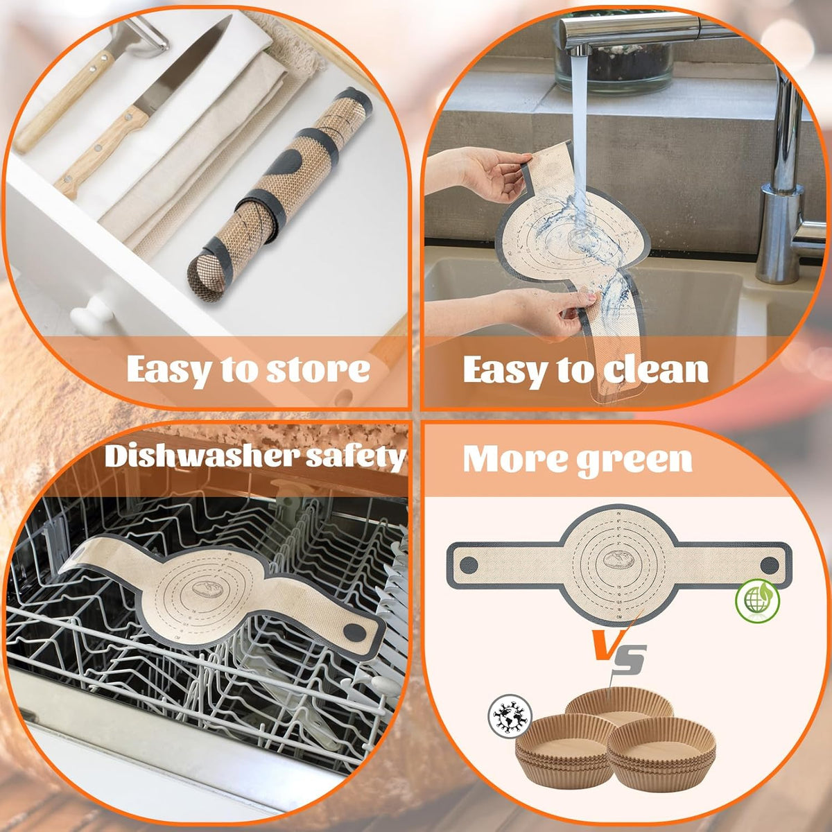 Silicone Bread Sling Dutch Oven Liners Sourdough Baking, Non-Stick Bread mat with Extra Long Handles, Easy Clean Reusable Silicone Bread Baking Mat, 2 Pack for Transferable Dough, Best Japan Silicone