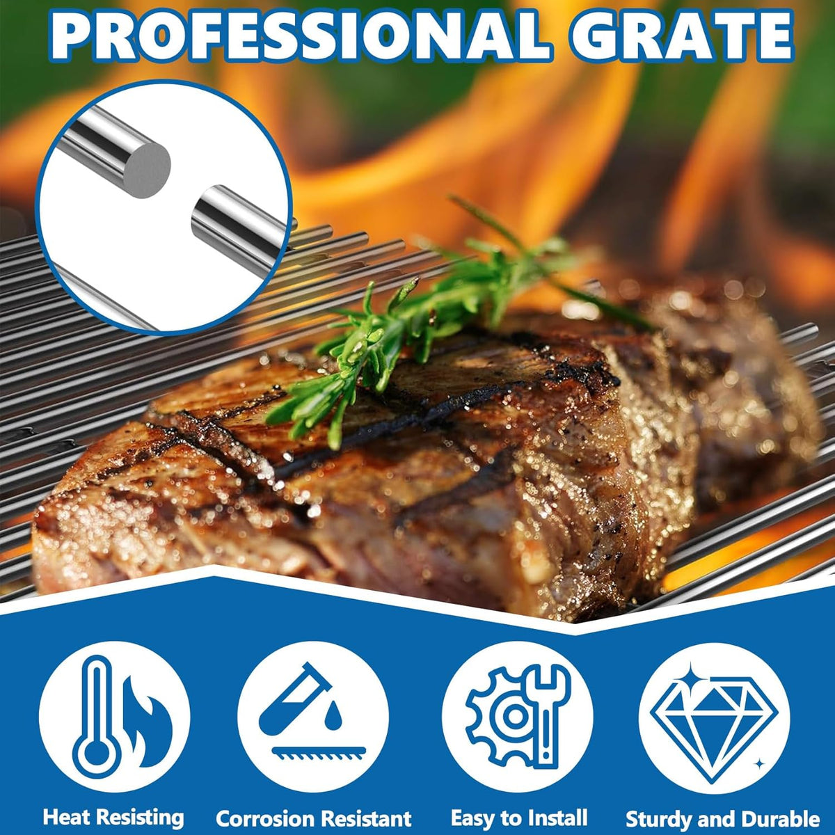 SafBbcue 16517 Cooking Grates for Bull 4 Burner Grill Replacement Parts Bull Angus 47628 47629 47628CE 47629CE Bull Steer 69008 69009 Bull Outlow 26038 26039 Lion Premium 75000