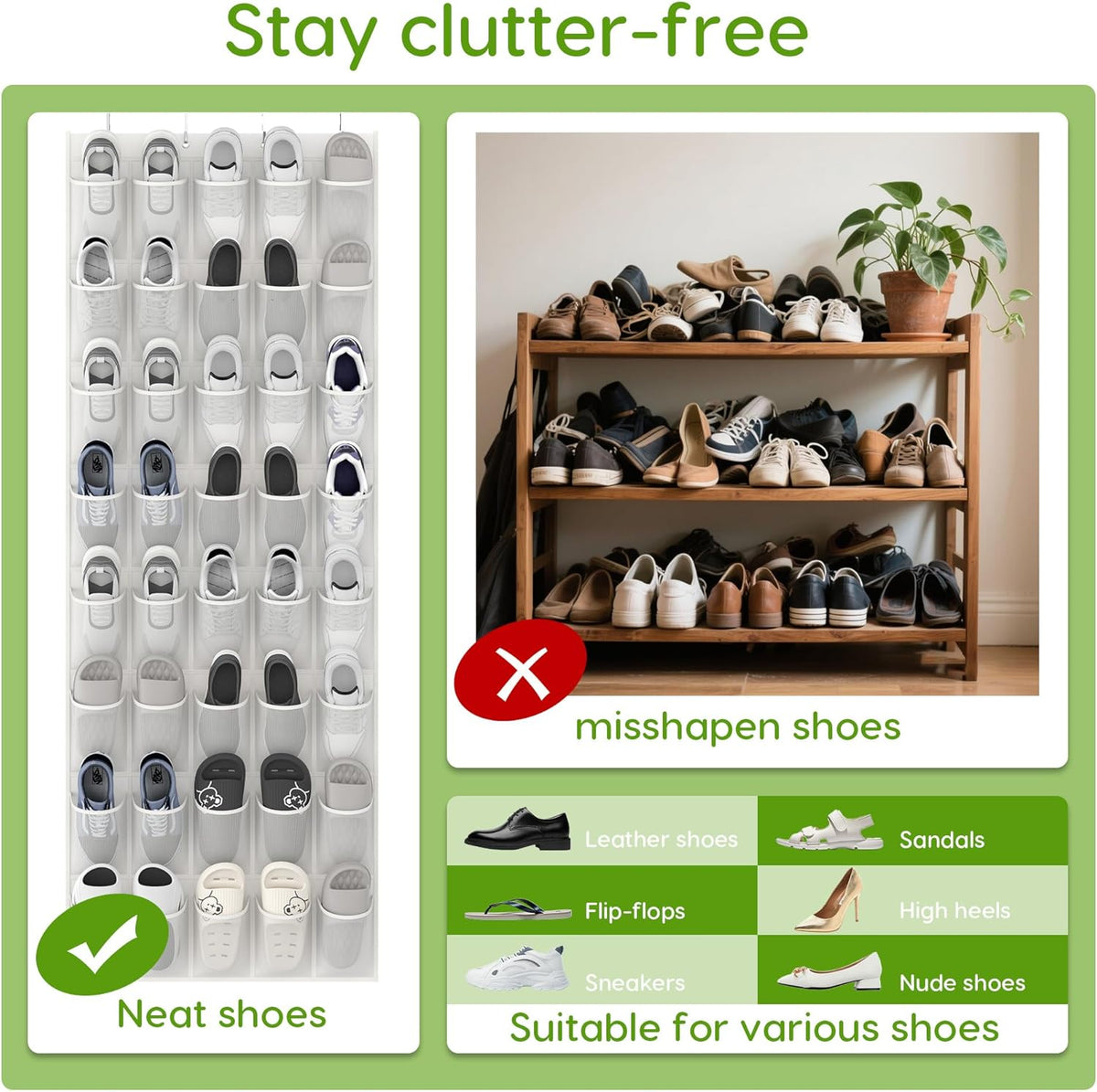 Unjumbly Over the Door Shoe Organizer with 40 Large Breathable Mesh Pockets, Space Saving Shoe Holder, Hanging Shoe Rack for Entryway Bedroom Closet Storage (White, 40 Pockets)