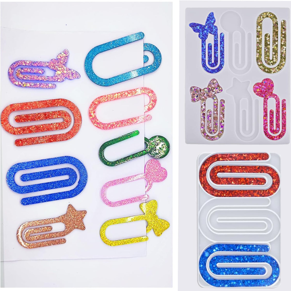 Resin Bookmark Mold Silicone Molds for Epoxy Paperclips, 9-in-1 Heart & Star Shapes, Quick Release Craft Supplies, Gift for Book Lovers