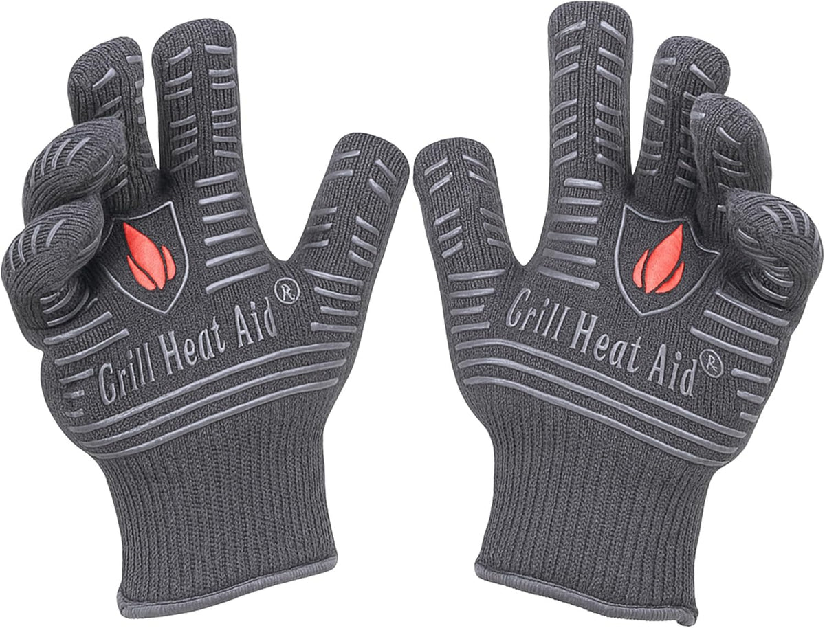 GRILL HEAT AID BBQ Grill Gloves Heat Proof for Grilling – Fireproof 1472°F Heat-Resistant Grill Mitts for Outdoor Barbecue and Smoker, Campfire, Fire Pit, Oven Glove with Fingers for Baking Pizza