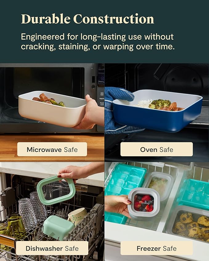 Caraway 25pc Glass Food Storage Set - Glass Storage Containers for Food - Non-Toxic Ceramic-Coated Glass - Air Release Technology - Compact & Stackable Design - Cream