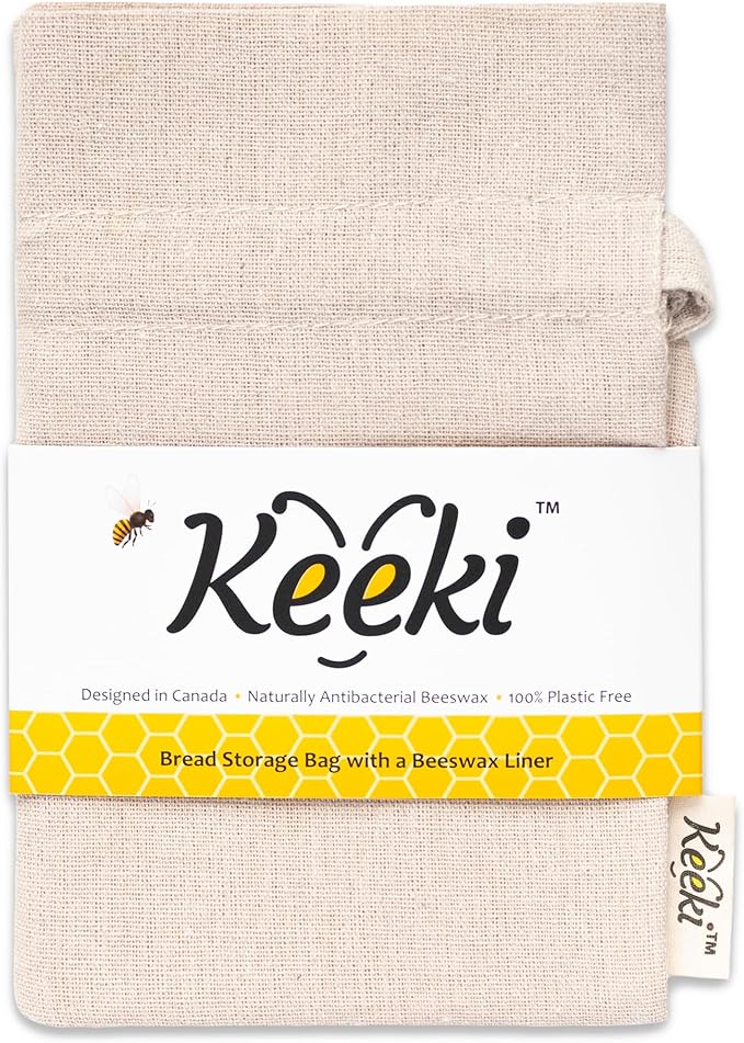 Keeki Bag - The Original Beeswax Lined Bread Bag for Homemade & Sourdough | Reusable Linen Bread Storage | Beeswax Wrap Alternative | Plastic-Free Storage w/Wide Drawstring Closure - Natural
