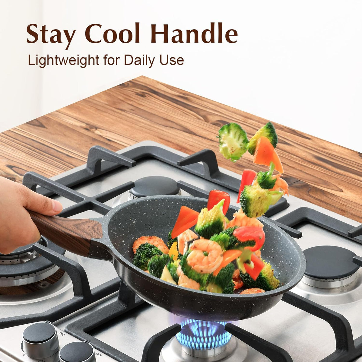 SENSARTE Nonstick Frying Pan Skillet with Lid, Omelet Pan with Cover, Healthy Egg Pan Chef's Pan, Kitchen Cooking Pan, PFOA Free (8inch + Glass Lid)