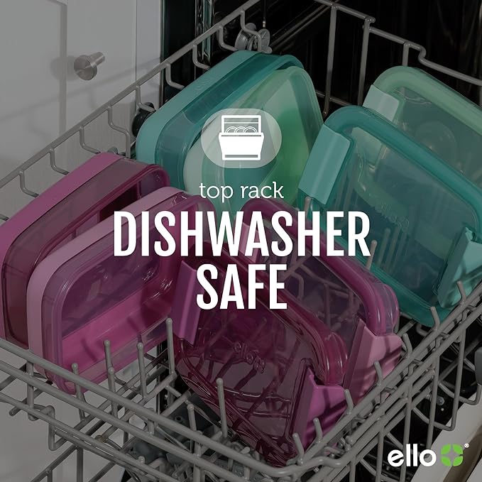 Ello 2-Pack Lunch Stack Plastic Food Storage Container Bento Box with Airtight, Leak-Proof Locking Plastic Lids and Silicone Base, BPA-Free, Freezer, Microwave, and Dishwasher Safe