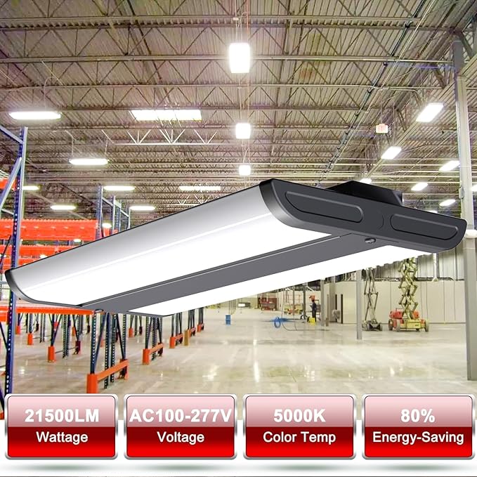 Lightdot 2FT LED High Bay Shop Lights, 150W 21500LM [Eqv.800W MH] 5000K Large Coverage Linear 2x2 High Bay LED Fixtures for Warehouse Garage -ETL, 4Pack Black