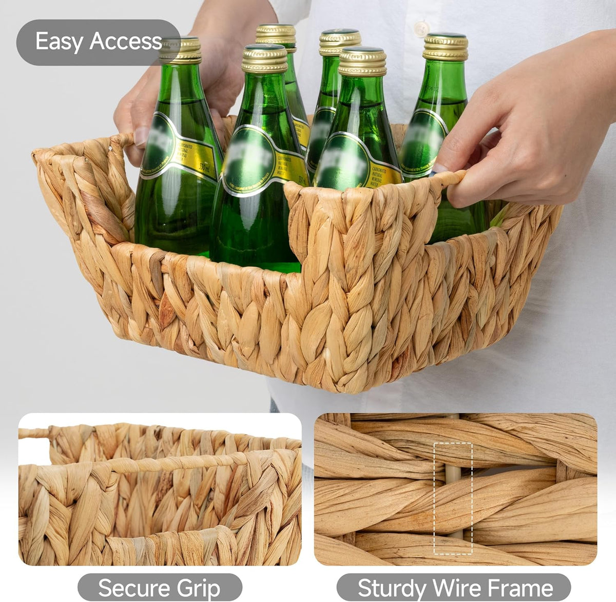 StorageWorks Small Pantry Baskets for Patato and Onion Storage, Wicker Baskets for Organizing with Built-in Handles, Water Hyacinth Pantry Organizers and Storage for Kitchen Shelves, 2 Pack