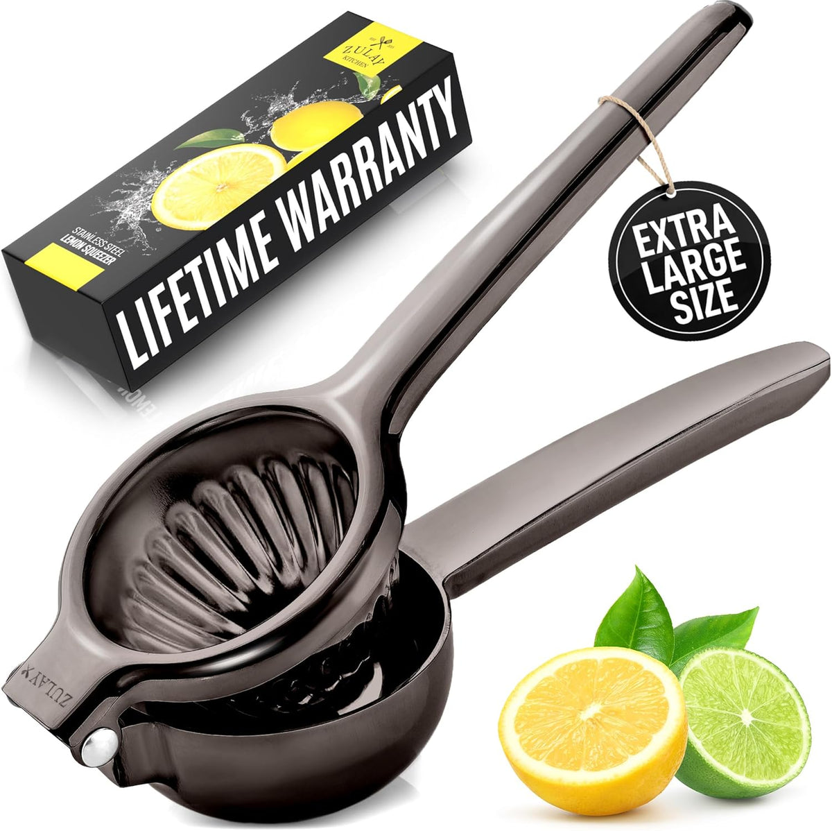 Zulay Extra Large Lemon Squeezer Stainless Steel - Easy Squeeze Heavy Duty Lemon Juicer Hand Press - Ergonomic Citrus Squeezer & Fruit Juicer for Small Oranges, Lemons, & Limes