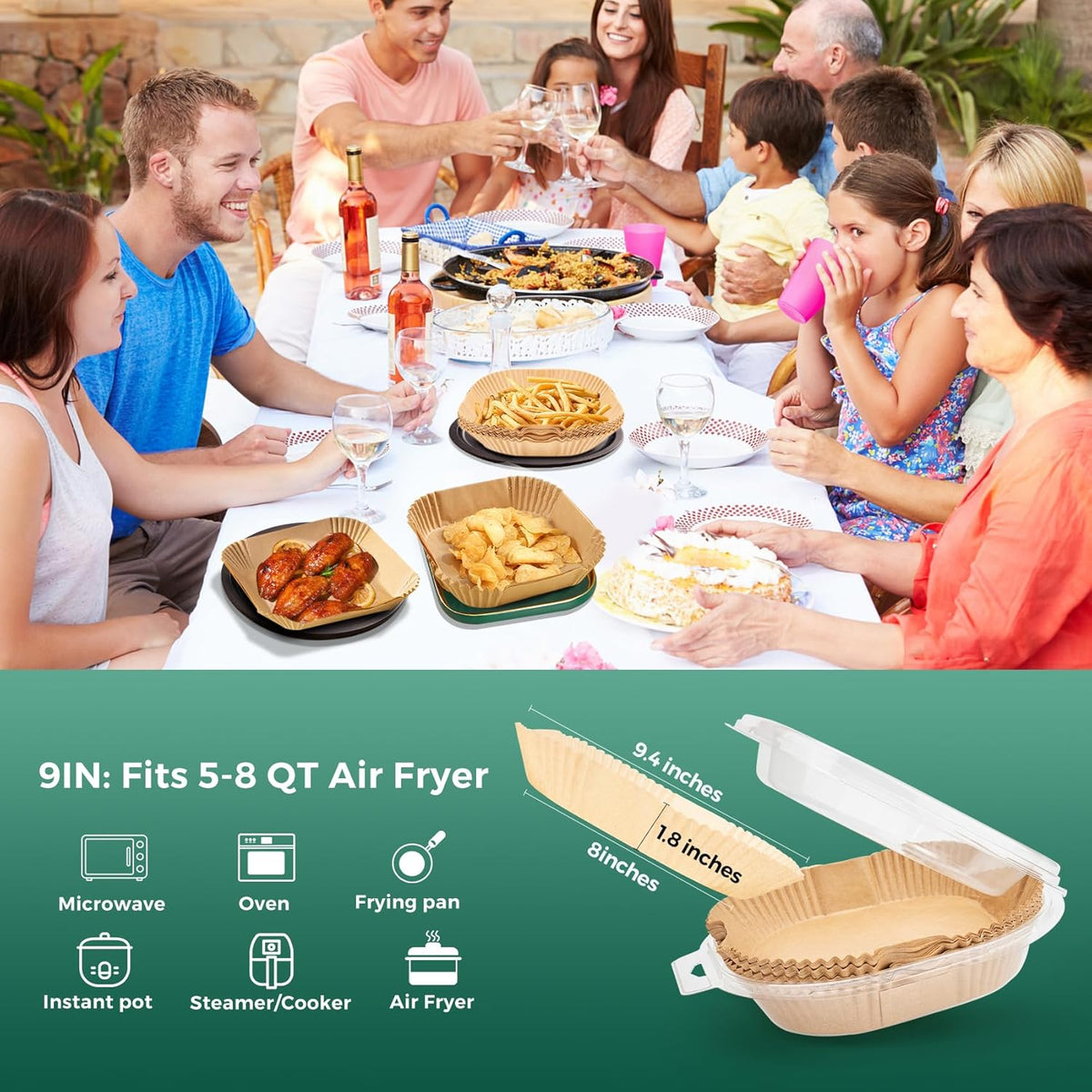 Air Fryer Paper Liners, 50 PCS Air Fryer Liners Disposable, 8" Square Baking Liner for 5-8 qt Airfryer Basket, Non-stick and Oil Proof Parchment Paper for Oven, Pans & Baking