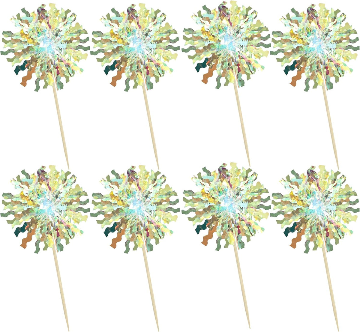 Ephlyn 30Pcs Foil Firework Cupcake Toppers Sparkle Tinsel Cupcake Picks Firework Cake Decorations Cocktail Food Fruit Toothpicks for Baby Shower Graduation Party Supplies White
