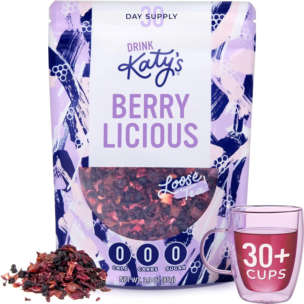 Katy’s® Berrylicious Loose Leaf Tea | Hibiscus, Blueberry & Cranberry | Fruity Herbal Tea | Caffeine-Free Fruit Tea | Cold Brew or Hot | 30+ Cups | Antioxidant-Rich | Woman-Owned | 3oz Pouch