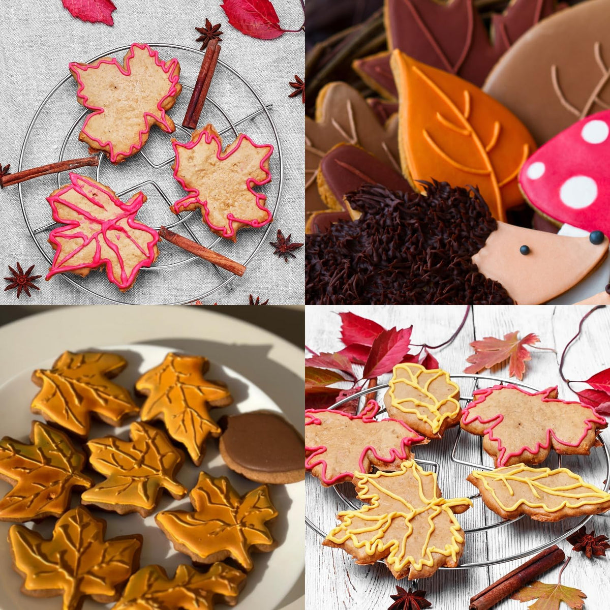 Fall Leaf Cookie Cutters-4 Piece Set-Maple, Oak Leaf Shapes-Dishwasher Safe-Fall Holiday Themed Cookie Cutters