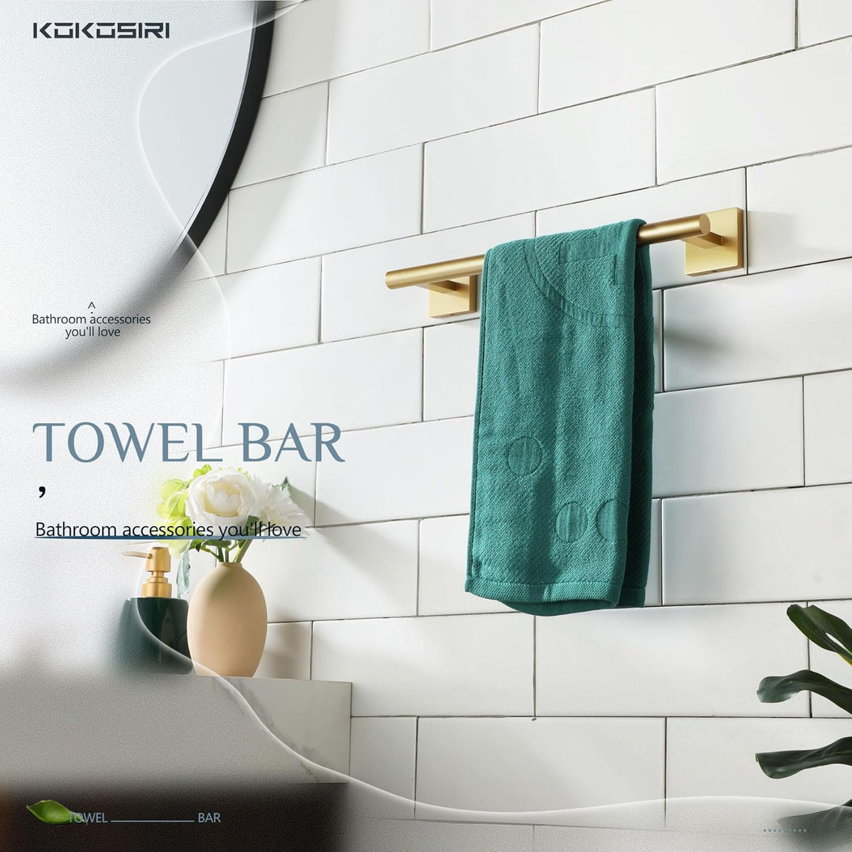 KOKOSIRI Hand Towel Bar Bathroom Towel Holder for Bath Kitchen Cabinet Towel Ring 12 Inch Brushed Gold Stainless Steel B4005BG-L12
