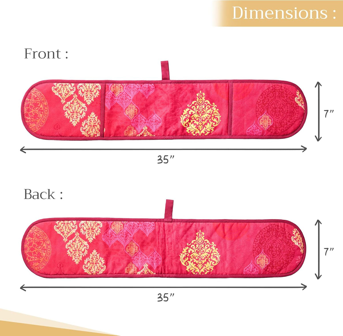 Maison d' Hermine Double Oven Mitts 100% Cotton 7"x35" Double Oven Mitt Heat Resistant BBQ Cooking Gloves with Loop, Baking, Grilling, Home, Kitchen, Handling Hot Pans (Versailles)