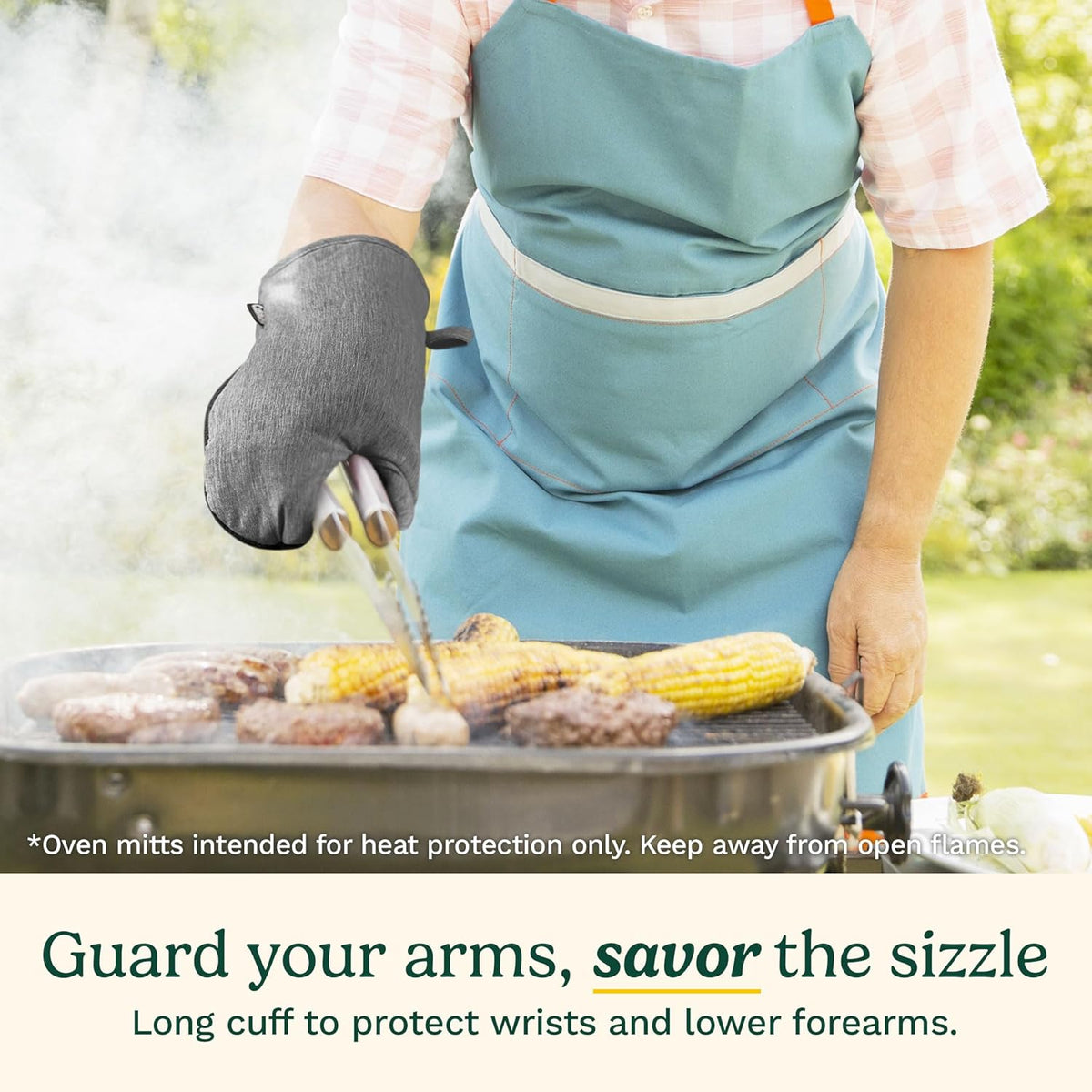 Cuisinart Kitchen Oven Mitts – Heat-Resistant Kitchen Mitts for Oven with Non-Slip Neoprene Palm, Long Cuff, and Cotton Filling – Durable Oven Gloves for Cooking, Baking, & Grilling (Chambray)