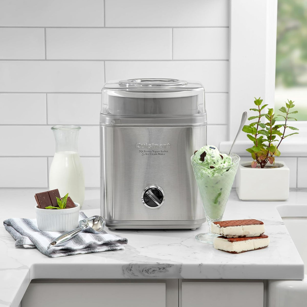 Cuisinart Ice Cream Maker Machine, 2-Quart Ice Cream, Sorbet and Frozen Yogurt Machine, Fully Automatic Double-Insulated Freezer Bowl Makes Frozen Desserts in Under 30 Minutes, ICE30BCP1, Silver