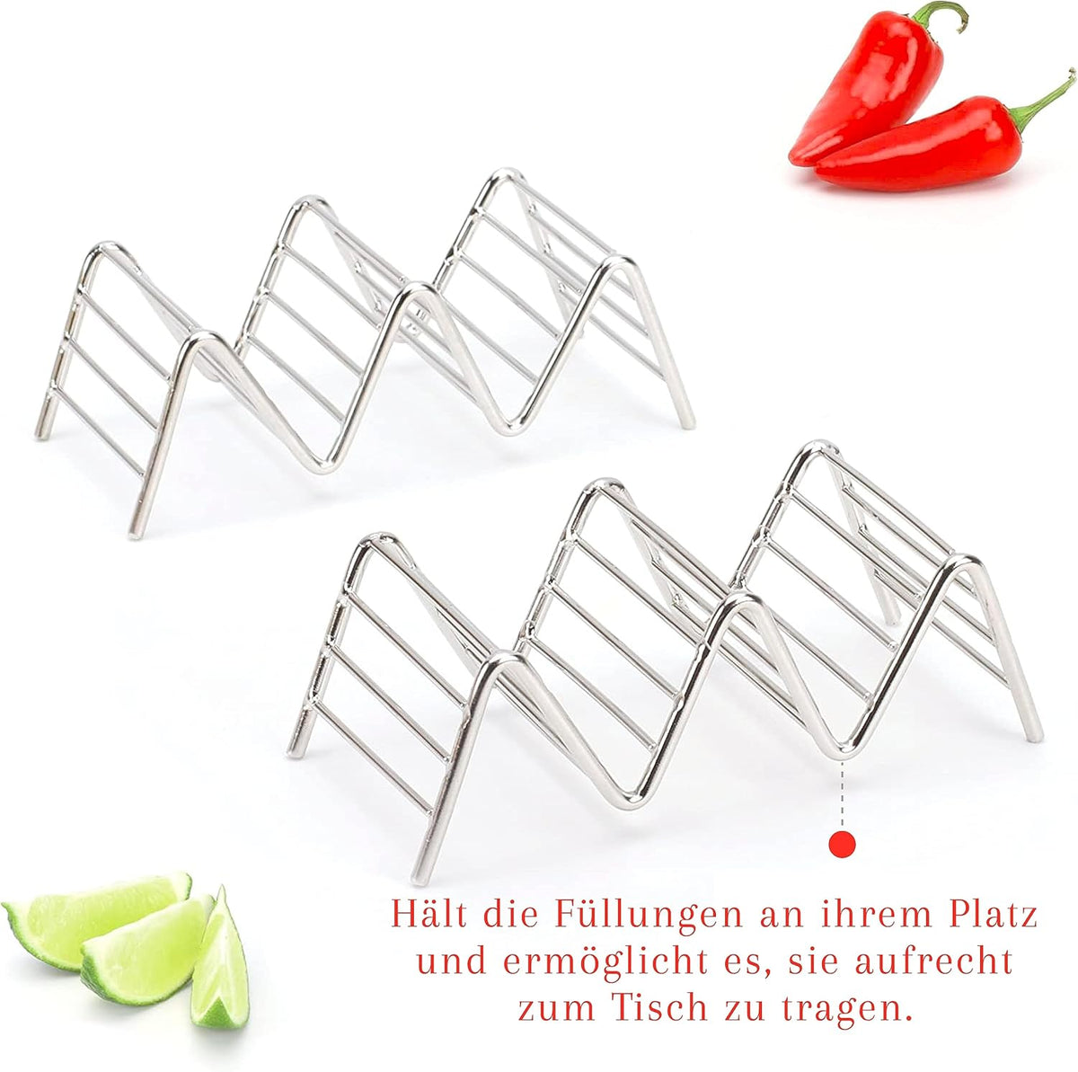 Taco Holders Set of 2 Premium Stainless Steel Stackable Stands, Each Rack Holds 2 or 3 Hard or Soft Tacos, Five Styles Available By 2lbDepot