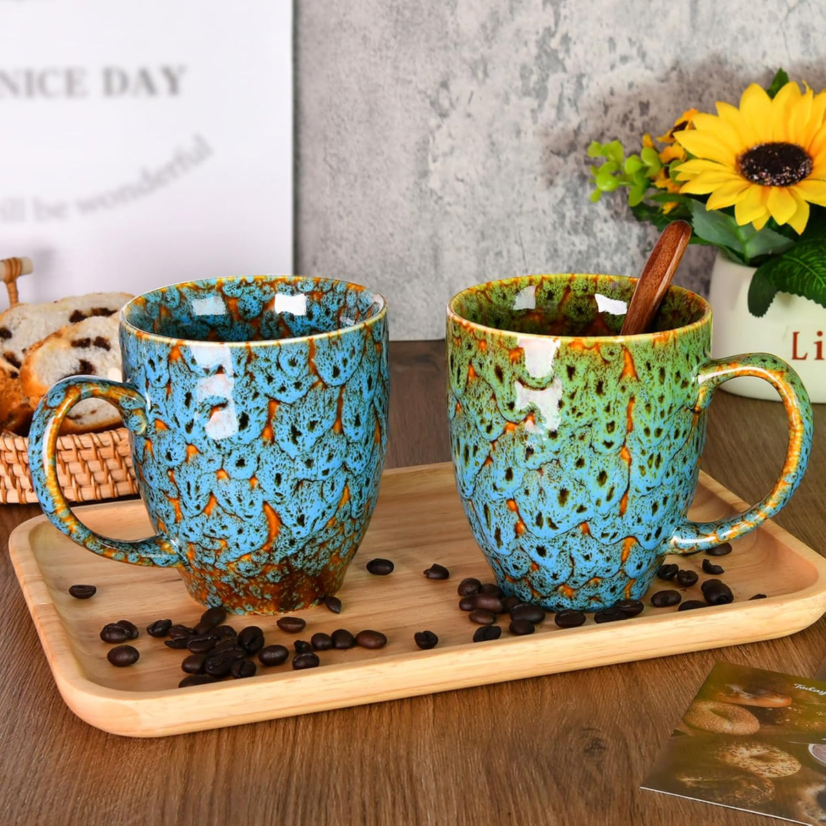 Set of 2 Durable 16 oz Coffee Cups, Large Coffee Mugs with Ergonomic Handle, Ceramic Mugs Dishwasher & Microwave Safe, Ideal Tea Mugs for Home, Office, Gifts (coffee, Tea, Hot Cocoa, Latte Cup)