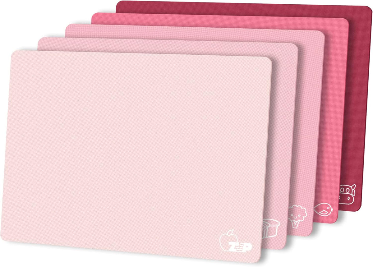 ZVP Flexible Plastic Cutting Board Set of 5 Gradient Color, Colorful Chopping Boards, BPA Free Mats, Non Slip, Dishwasher Safe, 15x12 Inch, Pink Multi-Color