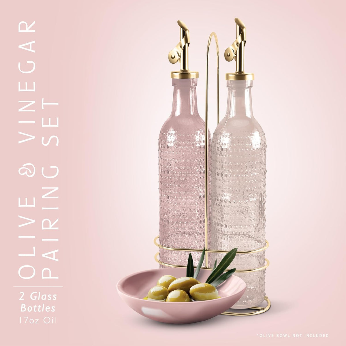 COOK WITH COLOR Glass Olive Oil Bottle Dispenser - 2 Pack- 17oz Oil and Vinegar Cruet - Olive Oil Carafe Decanter for Kitchen