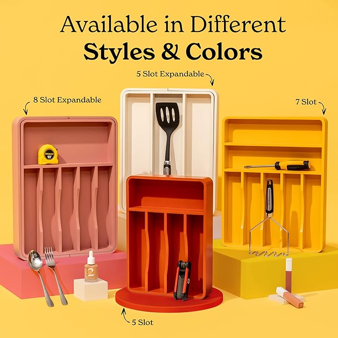 SMIRLY Silverware Drawer Organizer – Bamboo Kitchen Drawer Organizer, Adjustable Utensil Holder and Cutlery Tray, Drawer Dividers for Flatware and Kitchen Utensils