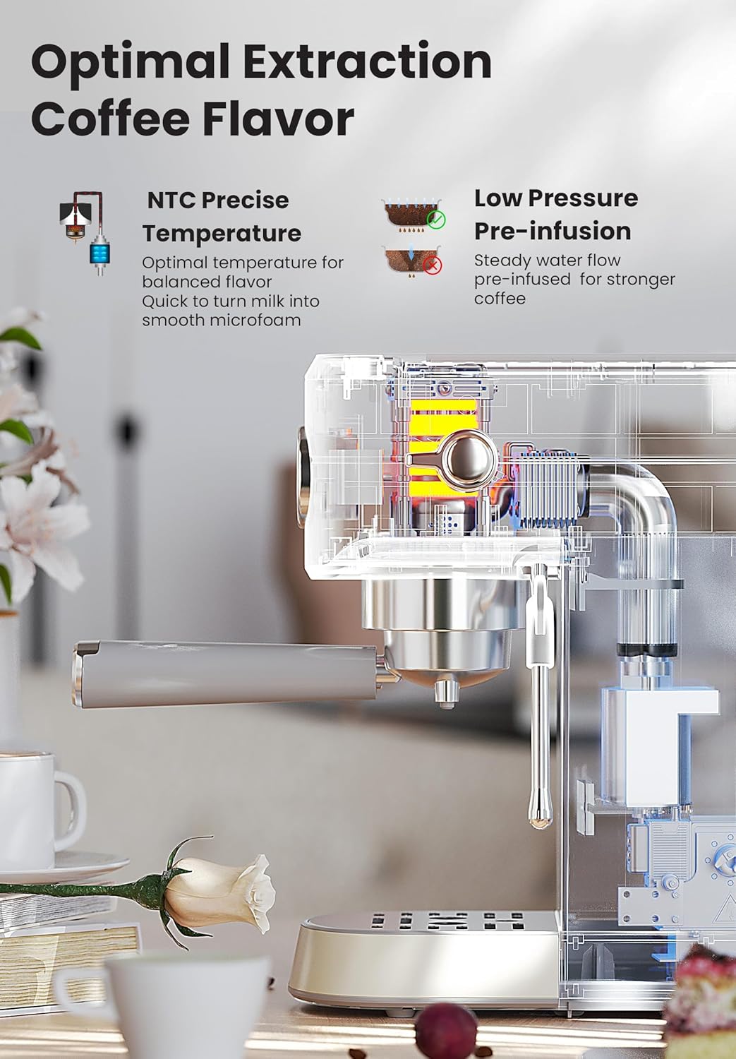 Gevi Commercial Espresso and Coffee Makers, Professional Espresso Maker Latte Machine with Milk Frother, Stainless Steel Expresso Coffee Machines for Home, Compact Cappuccino Machine, Great Gift