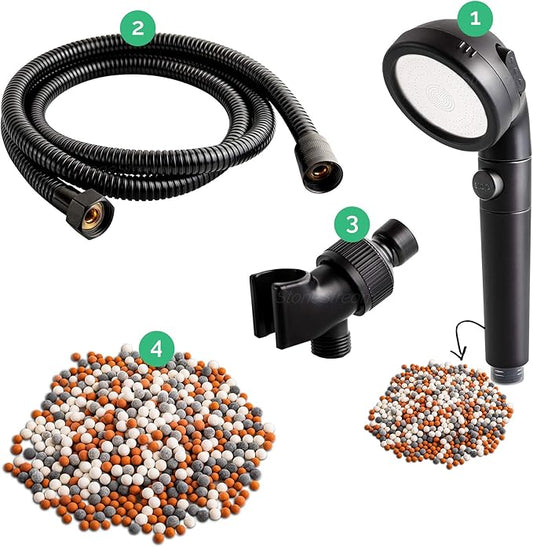 Original StoneStream® EcoPower Shower Head System — Spa Like Ionic Filter to Soften Water, Increase Pressure & Save Water — Multi Function Showerhead + 4-in-1 Wall Adapter Kit — Matte Black